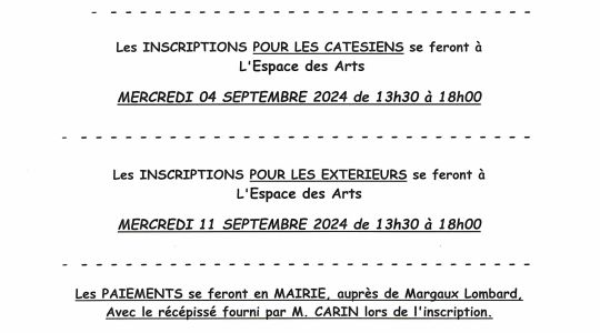 Inscriptions Ecole d'Arts