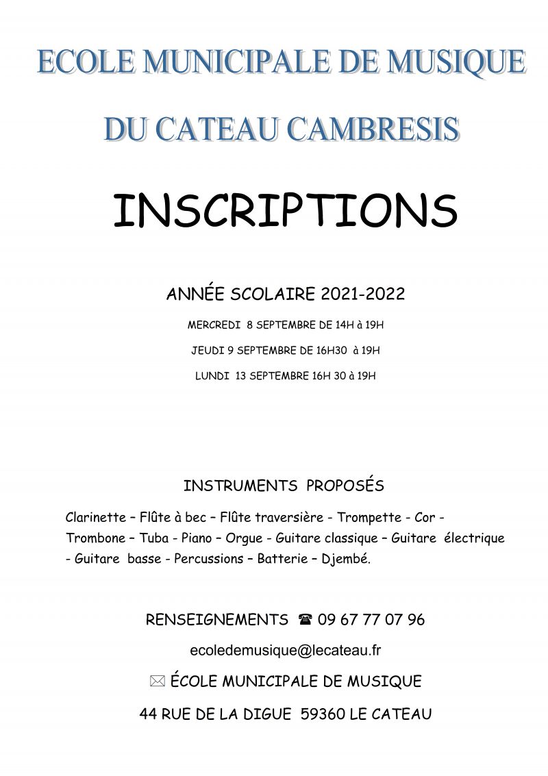 Ecole municipale de Musique : inscriptions 2021 - 2022