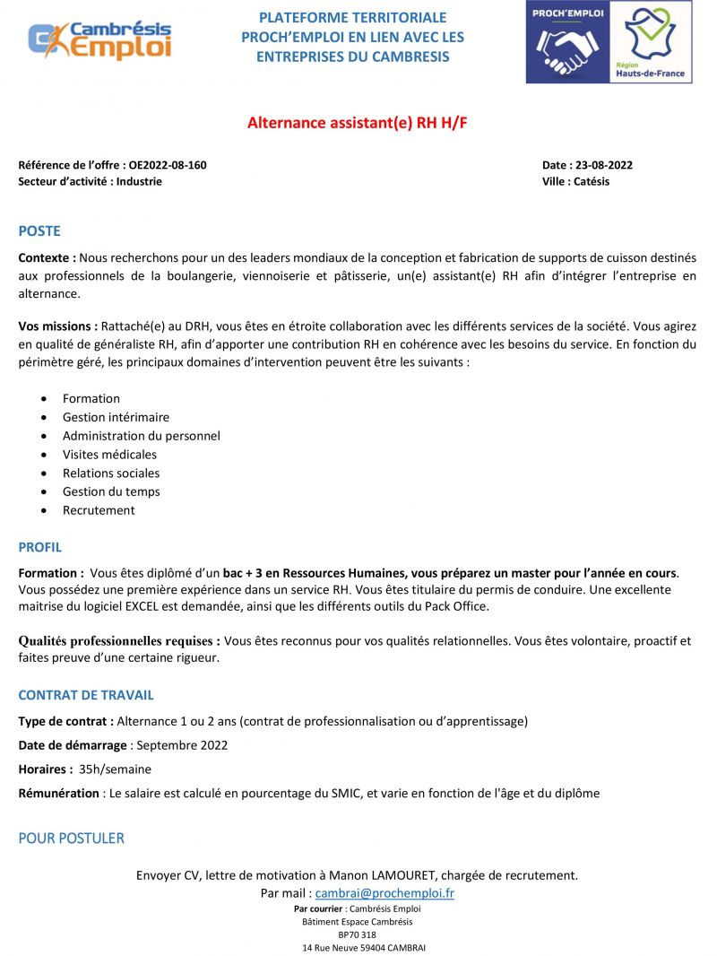 Offre d'emploi au Cateau